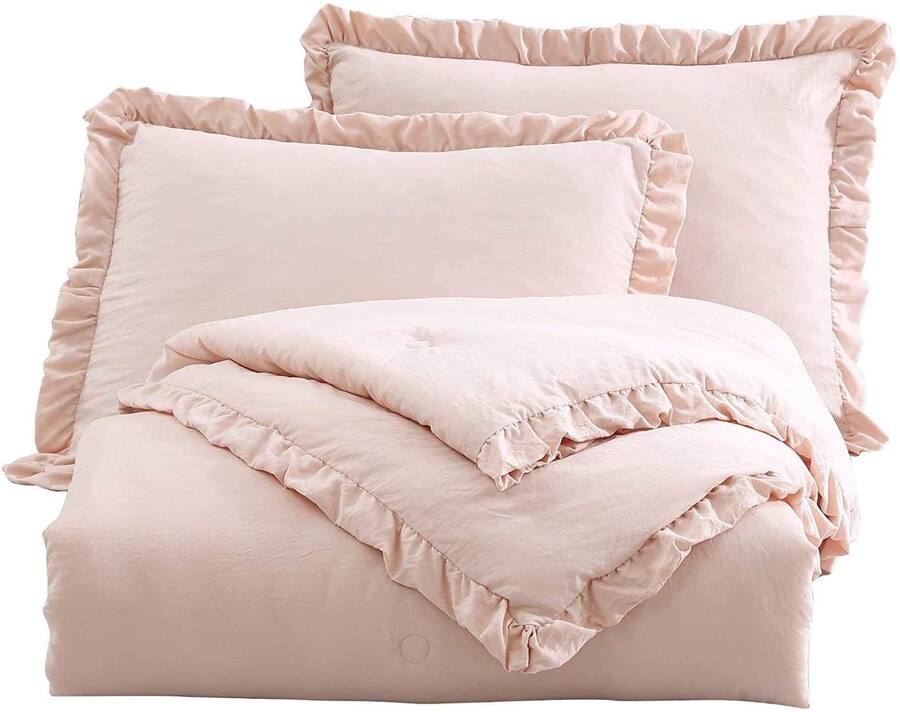 Hivvago Queen Oversized Ruffled Edge Microfiber Comforter Set Pink ...