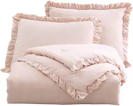 Hivvago - Queen Oversized Ruffled Edge Microfiber Comforter Set - Pink