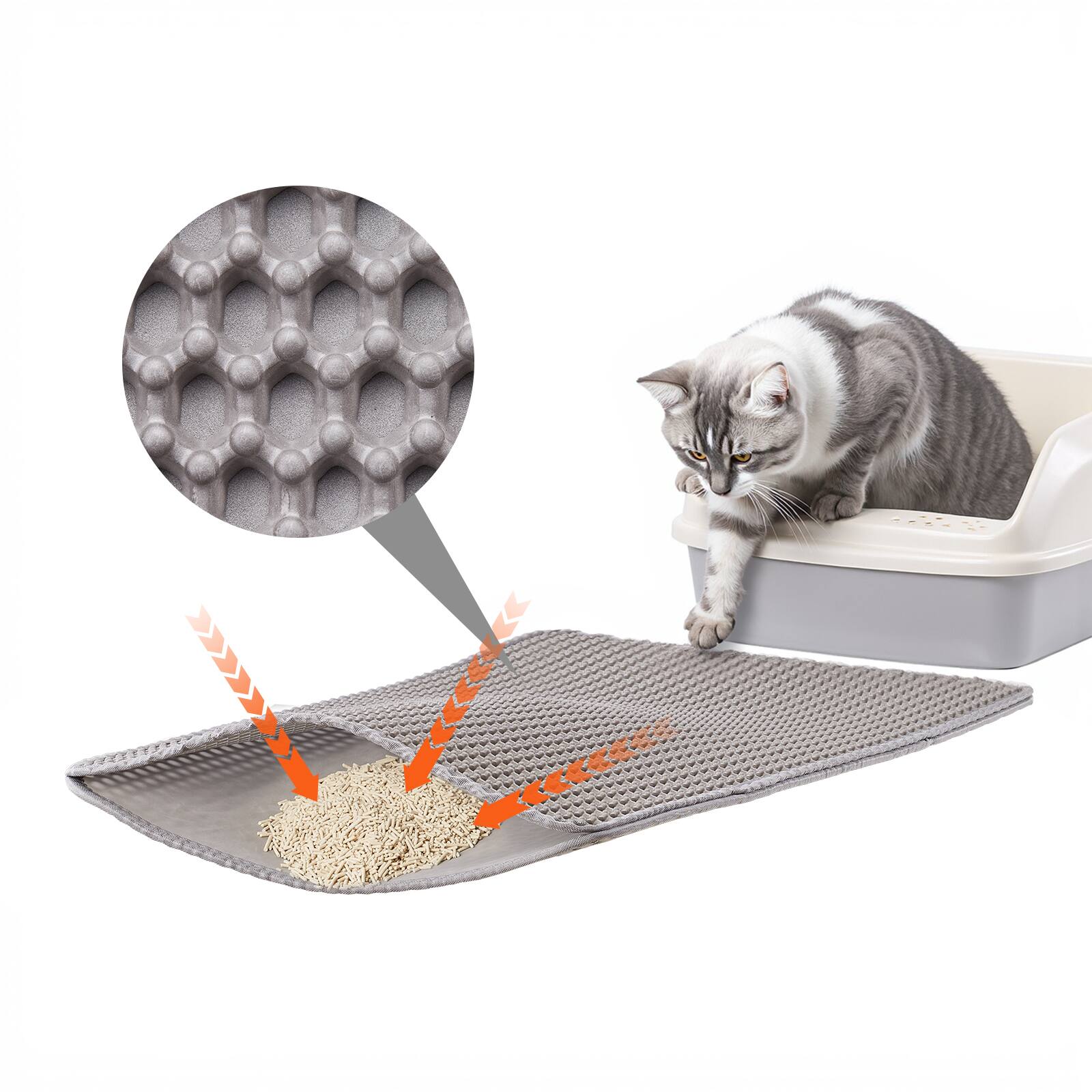 Front. VEVOR - Cat Litter Mat, 24 x 15 in, Double-Layer Litter Box Mat, Non-Slip & Urine-Proof Litter-Trapping Mats for Indoor Cats - Gray.