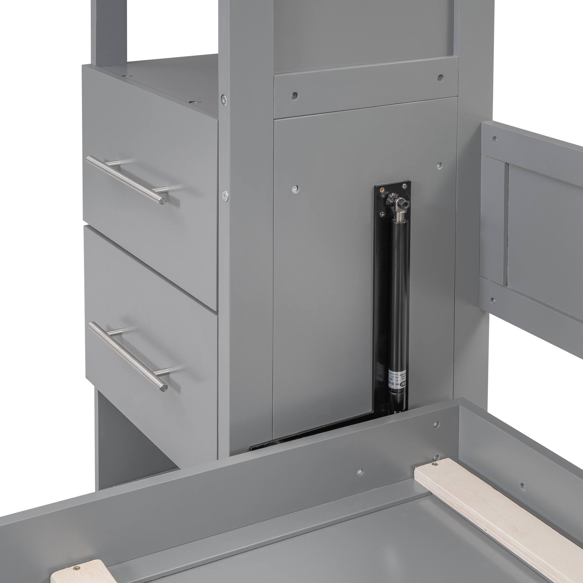 Alt View 10. Tiramisubest - Queen Size Murphy Wall Bed w/ Shelves, Drawers, LED Lights, Gray, 88x104x88 inches, 286 lbs - Gray.