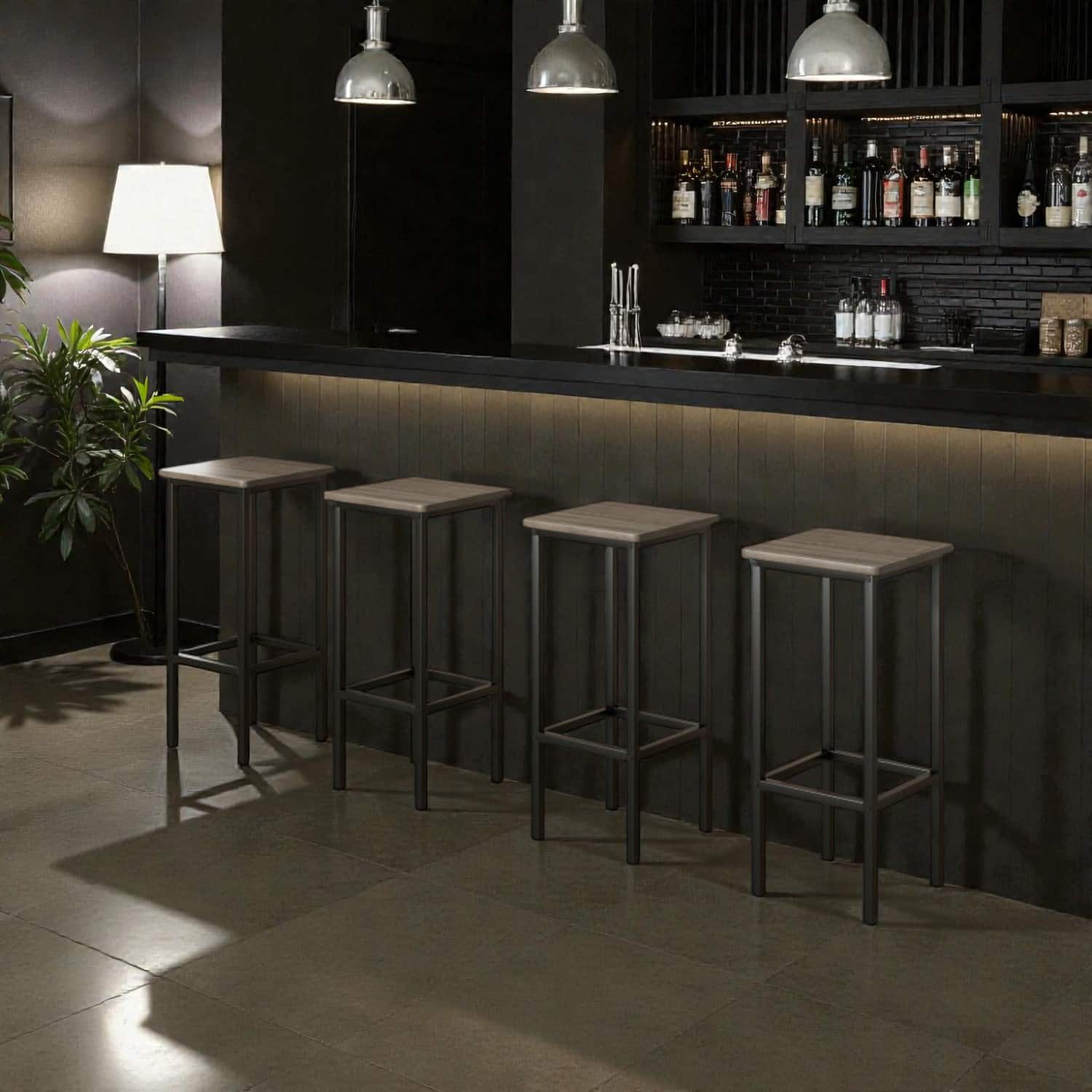 Hivvago - 26-Inch Bar Stool with Metal Legs and Footrest -Set of 4 - Gray