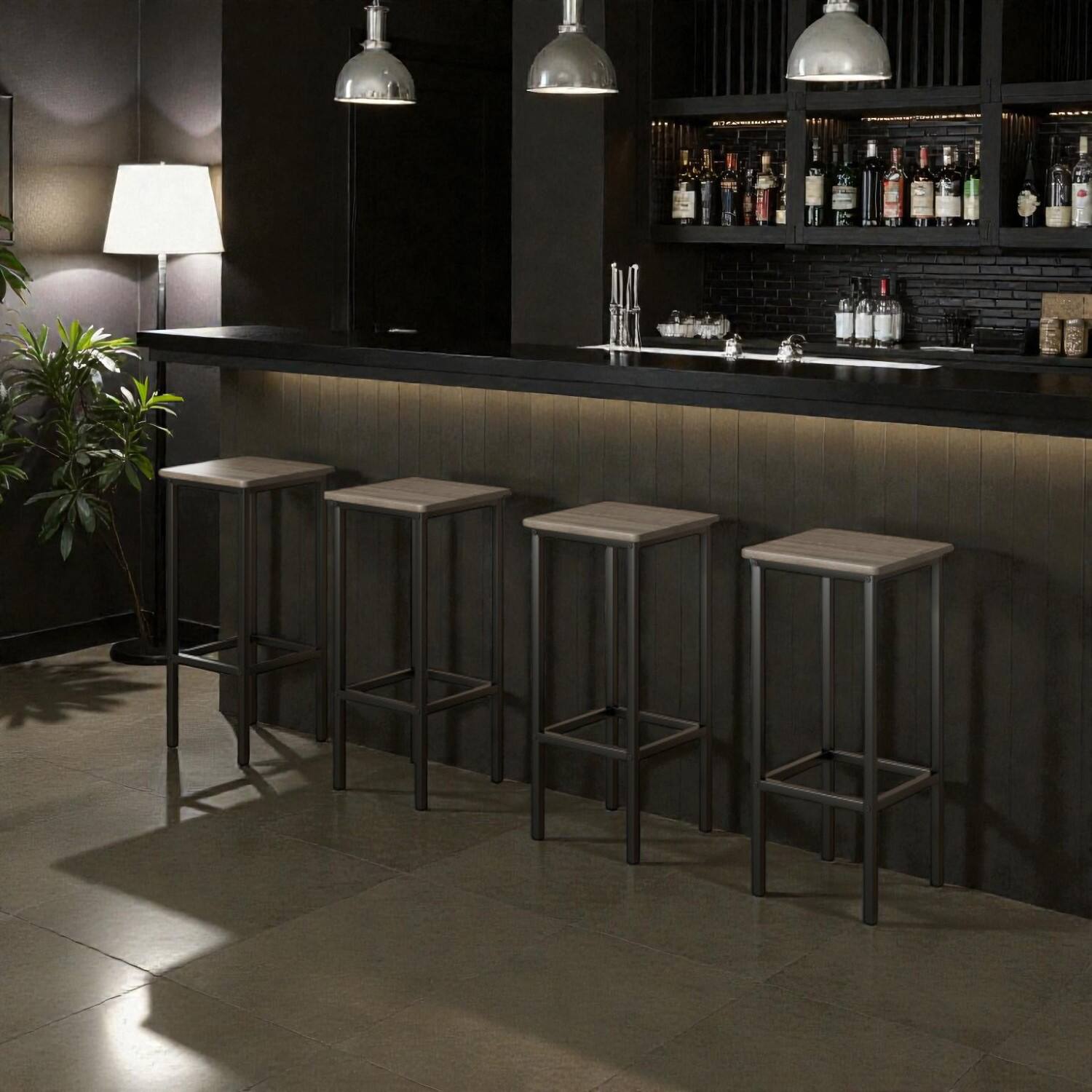 Front. Hivvago - 26-Inch Bar Stool with Metal Legs and Footrest -Set of  4 - Gray.