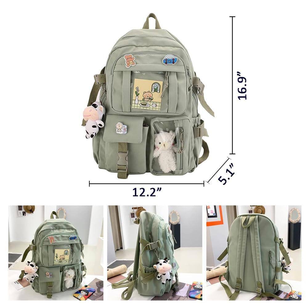 Left. Stamp n Camp - Backpack Lovely Pastel Rucksack For Teen  Cute Aesthetic Bookbag School With Pin And Accessories (pink) - Black.