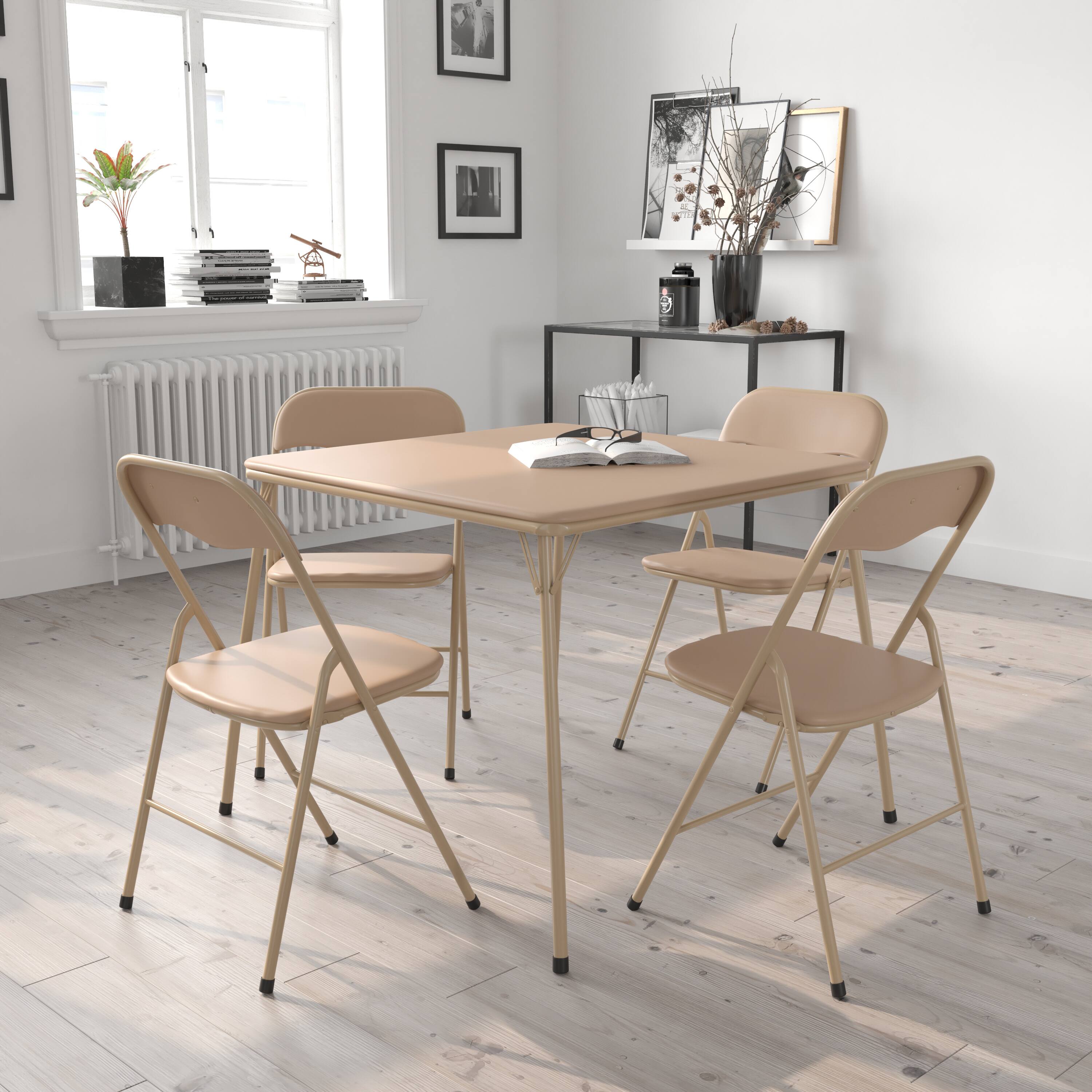 Alt View 1. Emma + Oliver - 5 Piece Folding Card Table and Chair Set - Tan.