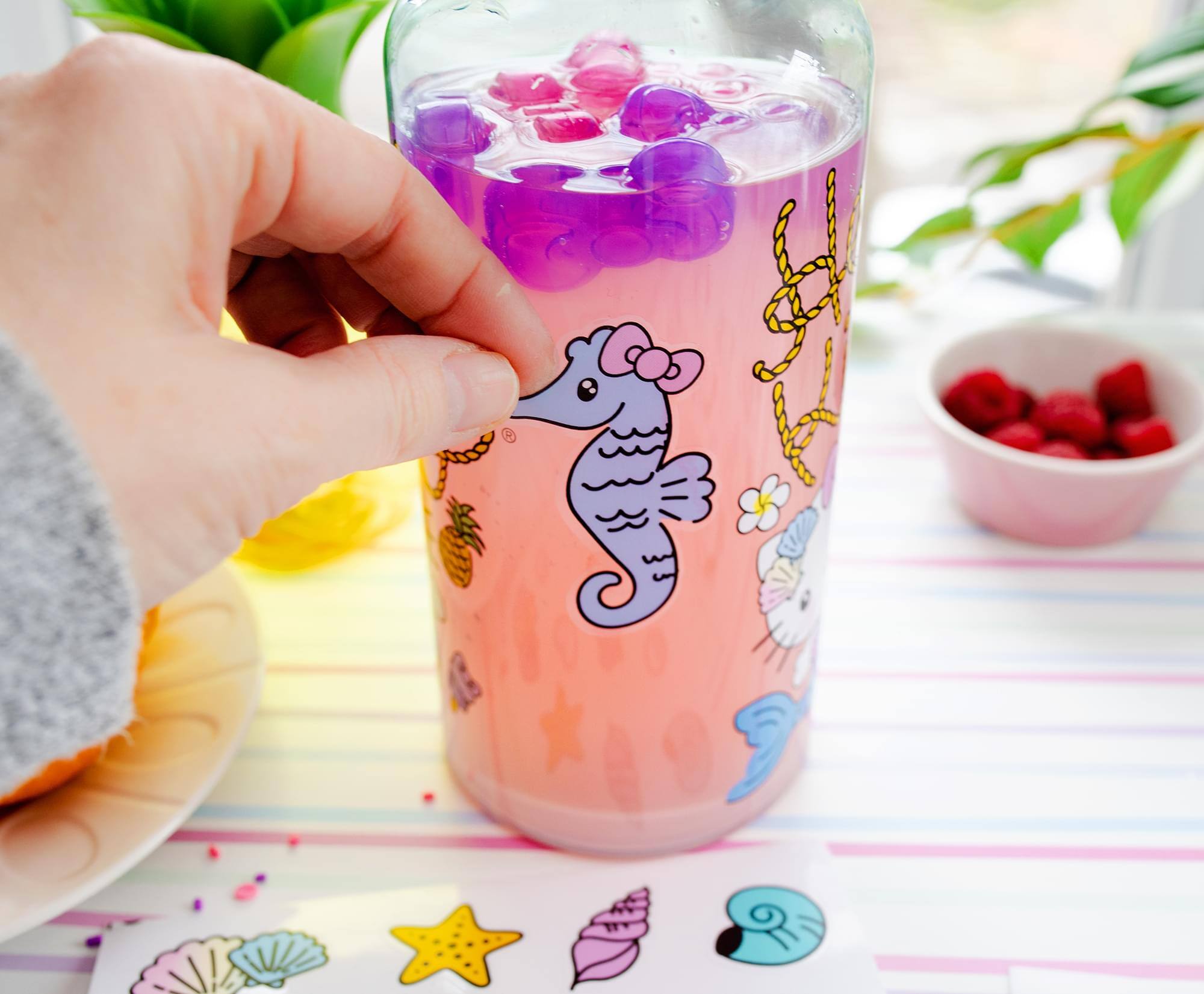 Alt View 5. Silver Buffalo - Sanrio Hello Kitty Mermaid Twist Spout Water Bottle and Sticker Set | 32 Ounces - Blue.