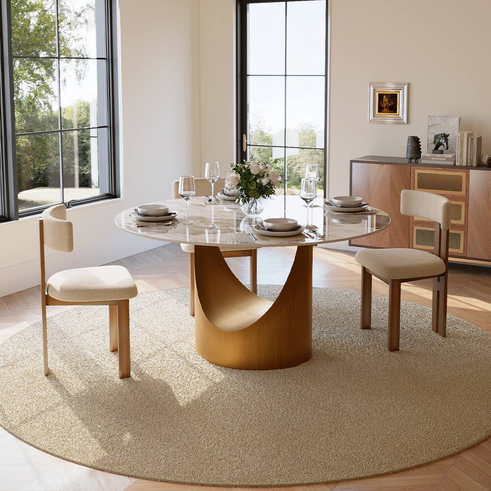 POVISON 51" Round Pandora Glossy Sintered Stone Dining Table with ...