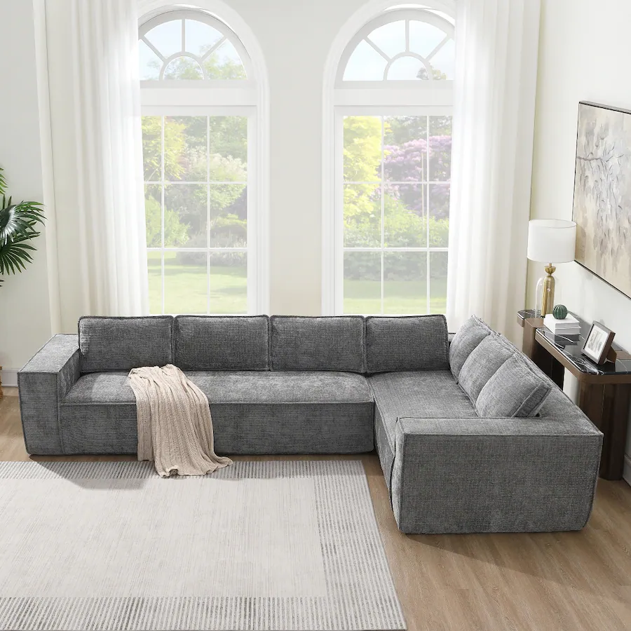 Compression Wrinkles Ropilly Modular Sectional Sofa, 6 Seat Wrinkle Resistant Chenille L ...