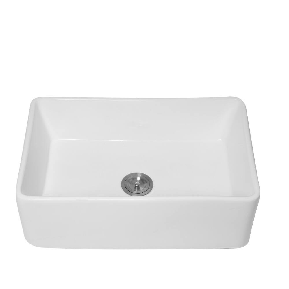 Alt View 4. JUJABU - 30 x 20 x 10 inch White Ceramic Kitchen Sink Apron-front Reversible Single Bowl - White.