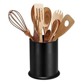 Unique Bargains - Kitchen Utensil Holder, 5.7"x6.5" Round Plastic with Drain Hole for Straw Spoon Chopstick - Black