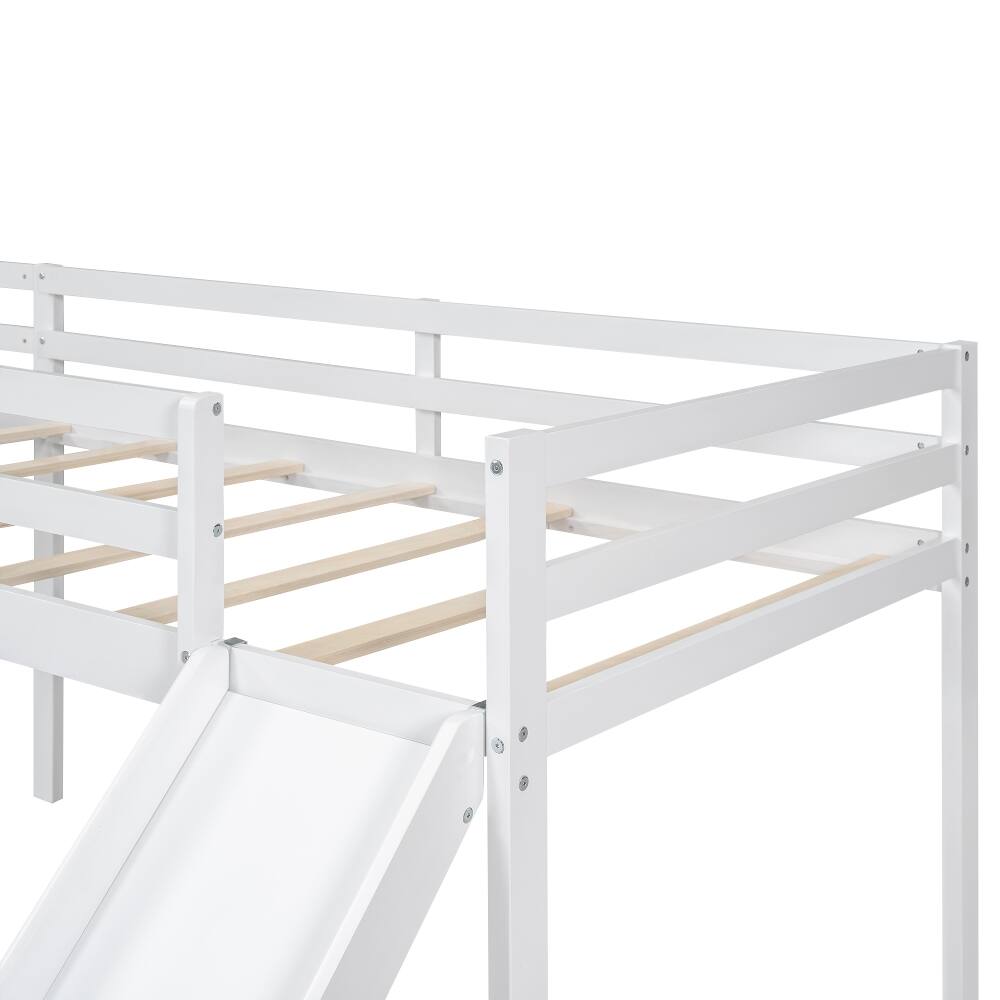 Alt View 4. Loheer - Loheer L-Shaped Twin Loft Bed with Slide and Ladder, White Corner Bed - White.