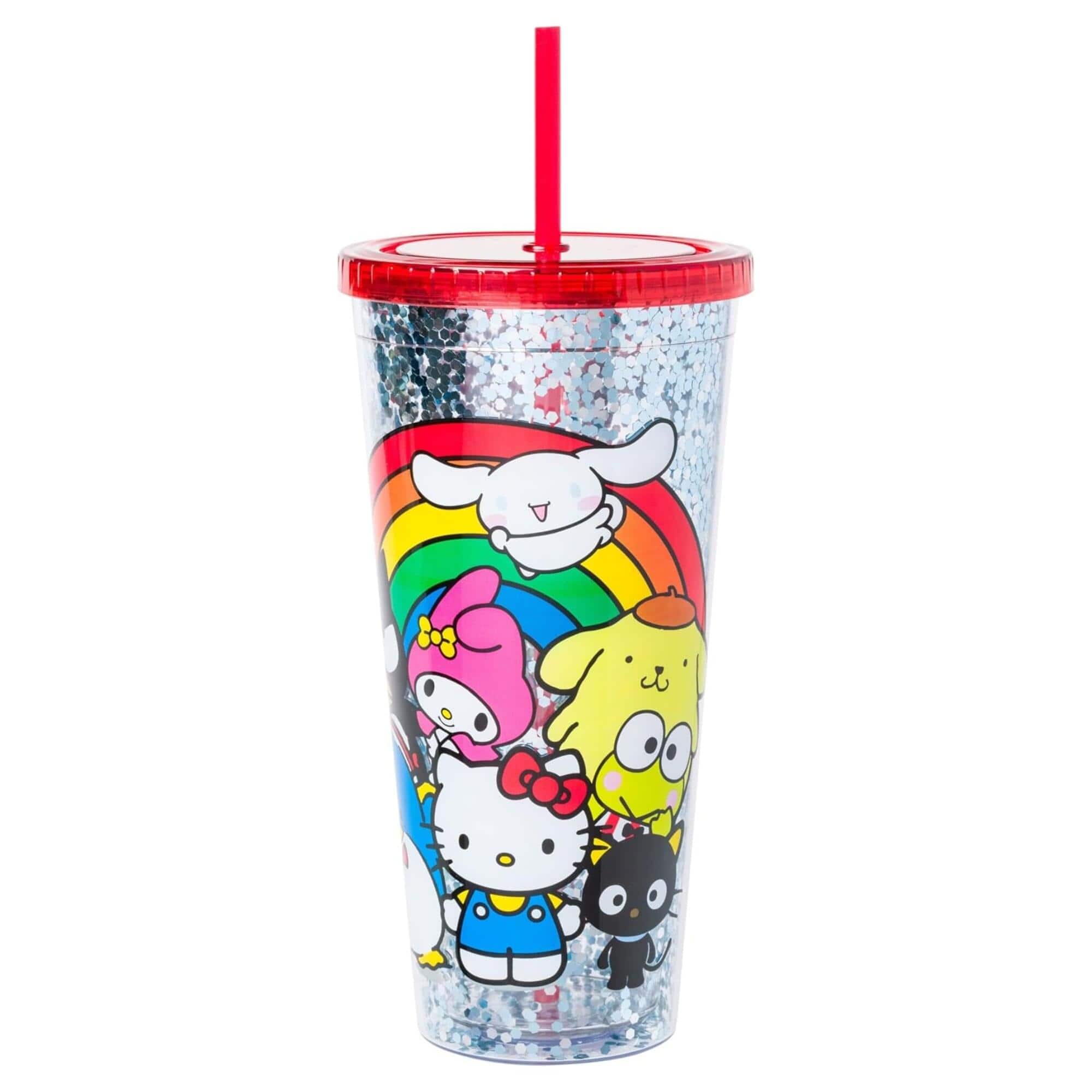 Silver Buffalo - Sanrio Hello Kitty and Friends Rainbow 32-Ounce Carnival Cup With Lid and Straw - Multi-Colored