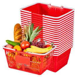 VEVOR - Shopping Baskets, 20 PCS, 21L Stackable PE Plastic Grocery Baskets with Handles, Dense Mesh Structure - Red