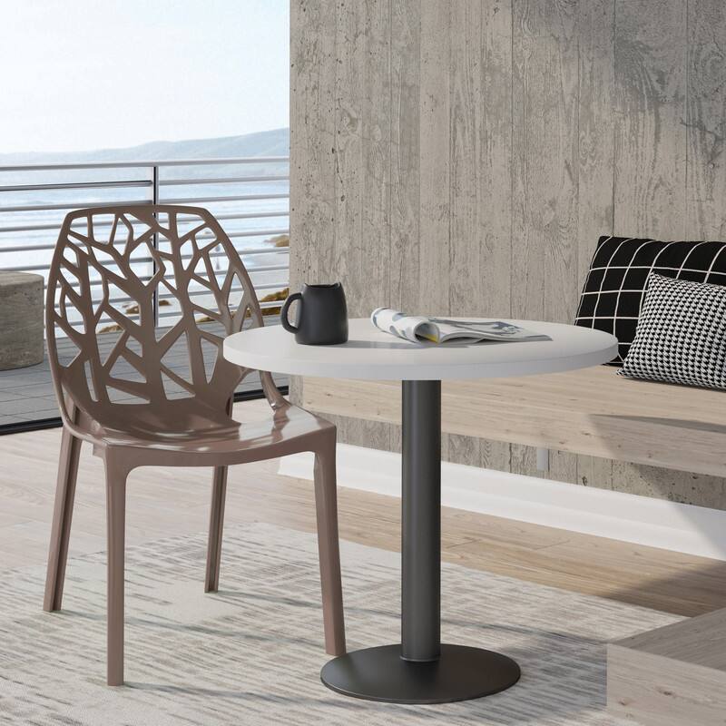 Angle. LeisureMod - Cornelia Modern Stackable Accent Dining Chair with Cut Out Backrest Design for Dining Rooms or Patios - Solid Taupe.