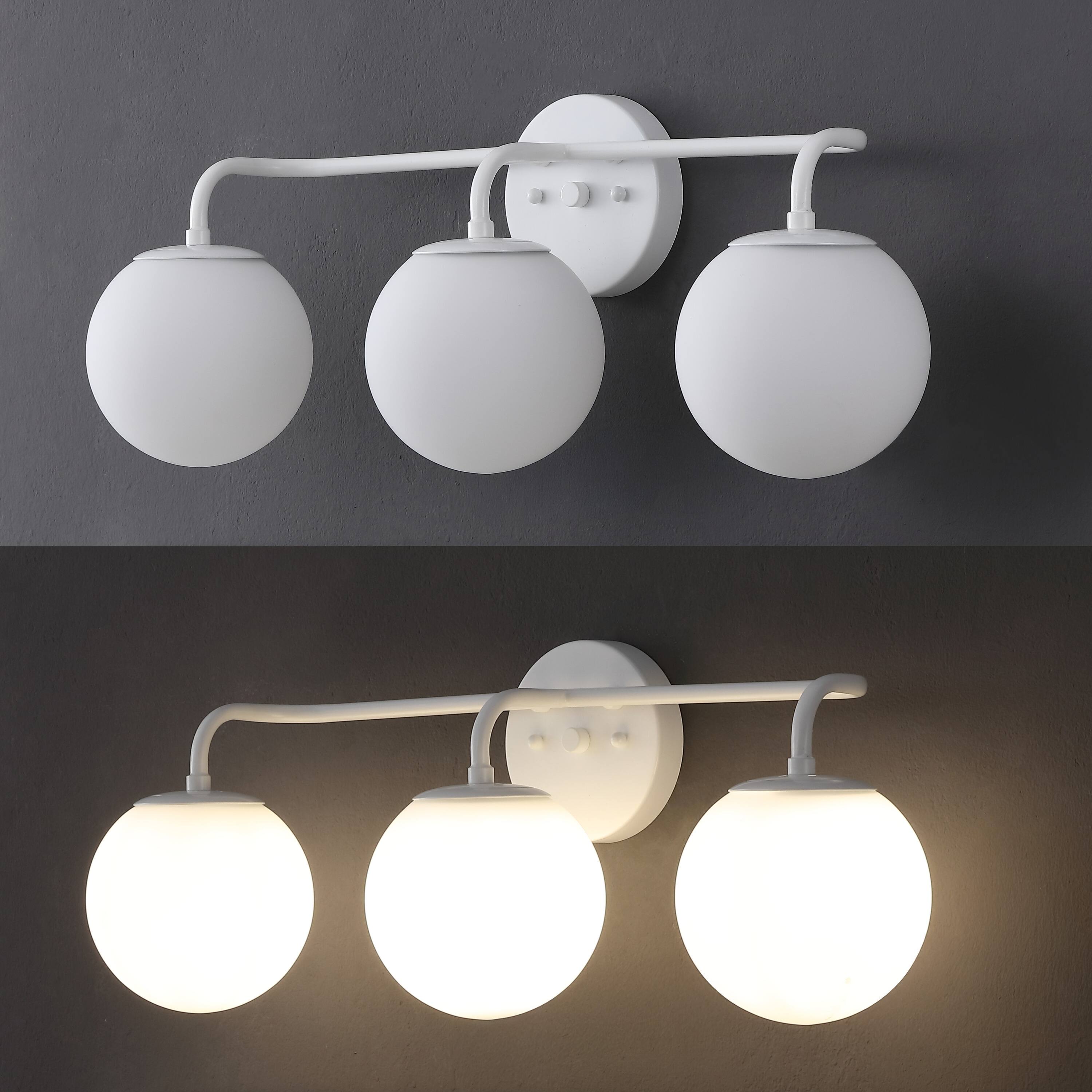 Alt View 5. Jonathan Y - Louis Parisian Globe 25" 3-Light Metal/Frosted Glass Modern Contemporary LED Vanity Light, White - White.