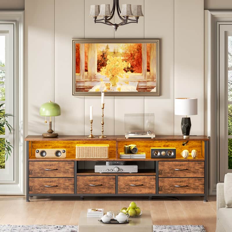 Furologee - Modern TV Stand for TVs up Home Entertainment Center with 4 Drawers Media Console with Storage for Living Room - Brown