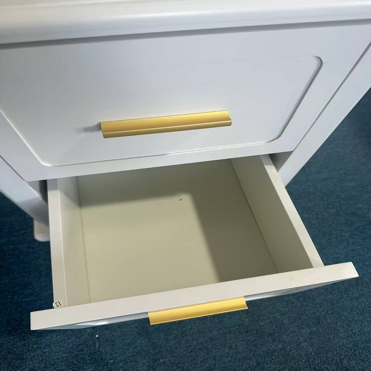 Alt View 6. Loheer - Loheer Modern Nightstand with Two Drawers Cream White Bedside Table with Gold Handles - Off White.