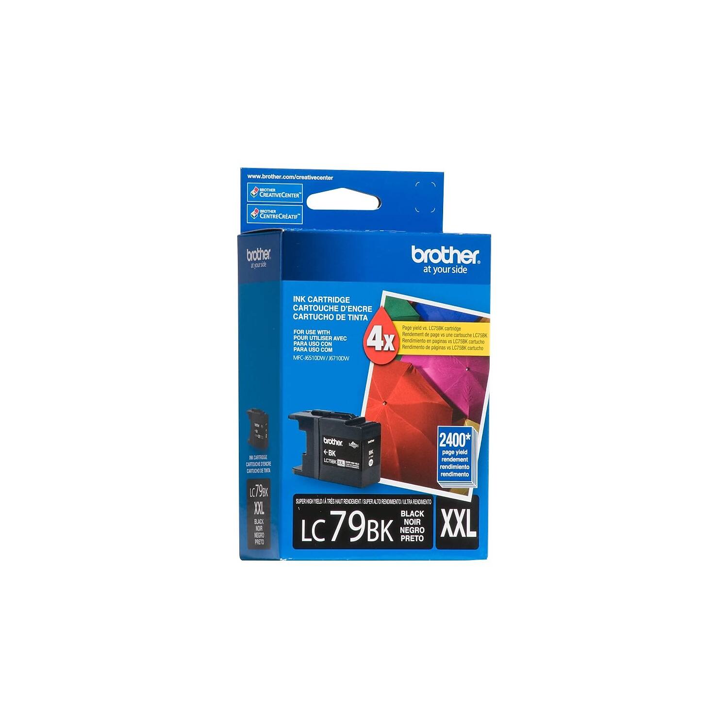 www.brother.com/creativecenter

CREATIVE CENTER
CREATIVE CENTER
CENTRE CREATIF

brother
at your side

INK CARTRIDGE
CARTOUCHE D'ENCRE
CARTUCHO DE TINTA

FOR USE WITH
PARA USO CON
POUR L'EMPLOI AVEC

MFC-RS1CDW/MFC-RS1CDW

LC79BK
BLACK
NEGRE
NEGRO

XXL

2400* page yield
rendement
rendimiento
rendimento

LC79BK
BLACK
NEGRE
NEGRO

*Based on ISO/IEC 24711. Actual yield may vary depending on usage.