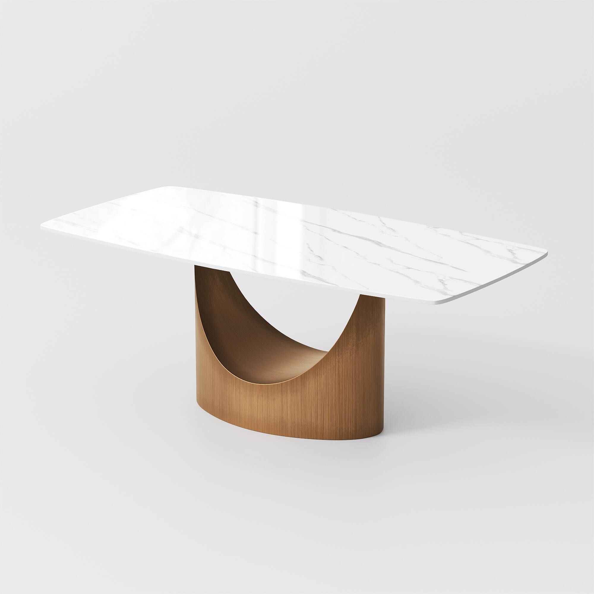 Alt View 7. POVISON - 71" Modern Minimalist Dining Table for 4-6, White Rectangular Glossy Sintered Stone Tabletop, Bronze Carbon Steel Leg - Glossy White Sintered Stone with Bronze.