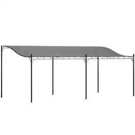 Outsunny - 10' x 18' Outdoor Pergola Canopy, Wall-Mounted Metal Patio Canopy with Weather-Resistant Fabric - Dark Gray