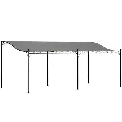 Front. Outsunny - 10' x 18' Outdoor Pergola Canopy, Wall-Mounted Metal Patio Canopy with Weather-Resistant Fabric - Dark Gray.