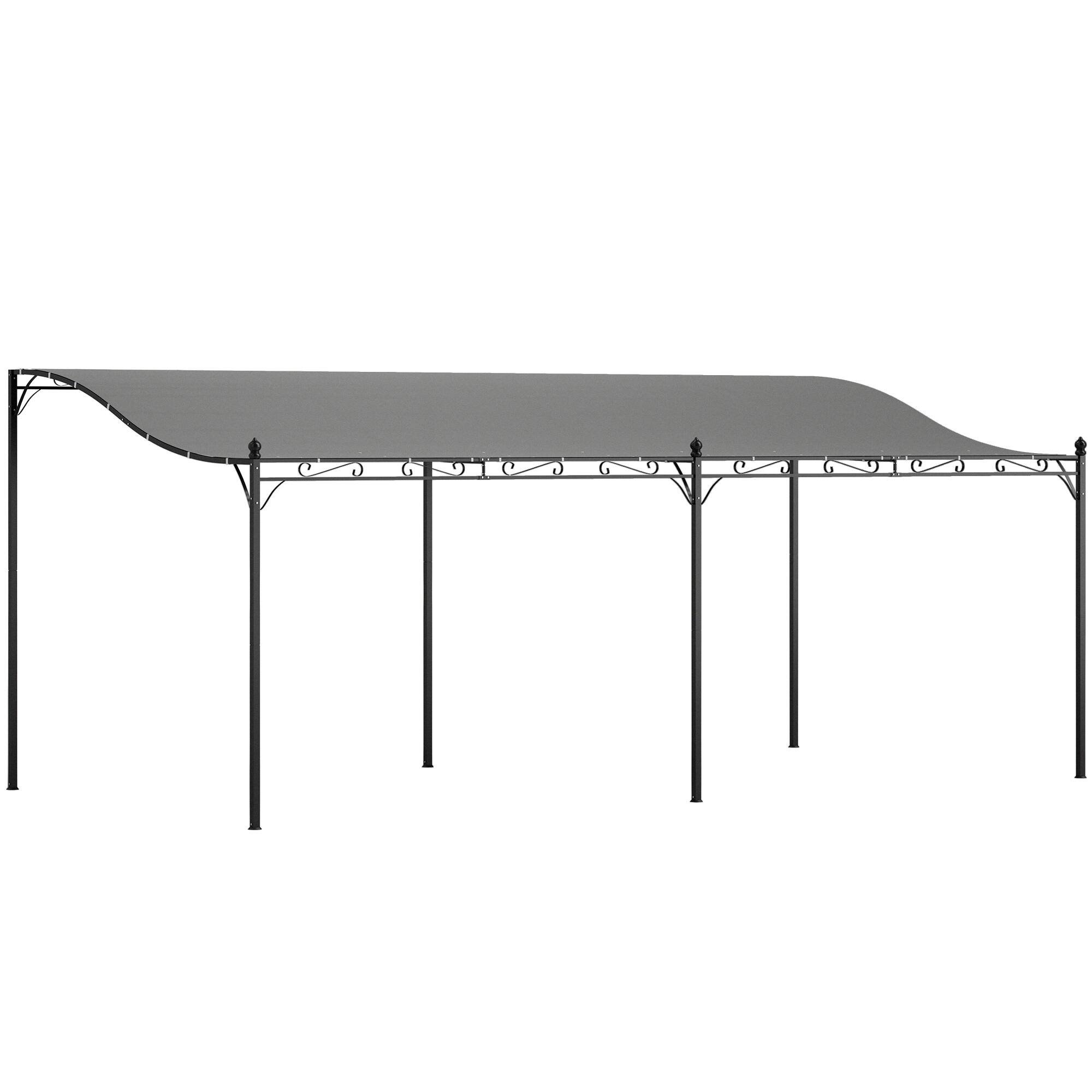 Front. Outsunny - 10' x 18' Outdoor Pergola Canopy, Wall-Mounted Metal Patio Canopy with Weather-Resistant Fabric - Dark Gray.