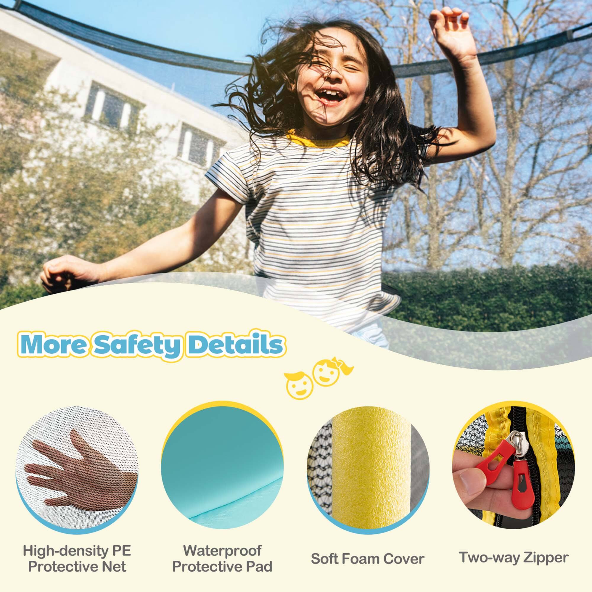 More Safety Details

- High-density PE Protective Net
- Waterproof Protective Pad
- Soft Foam Cover
- Two-way Zipper