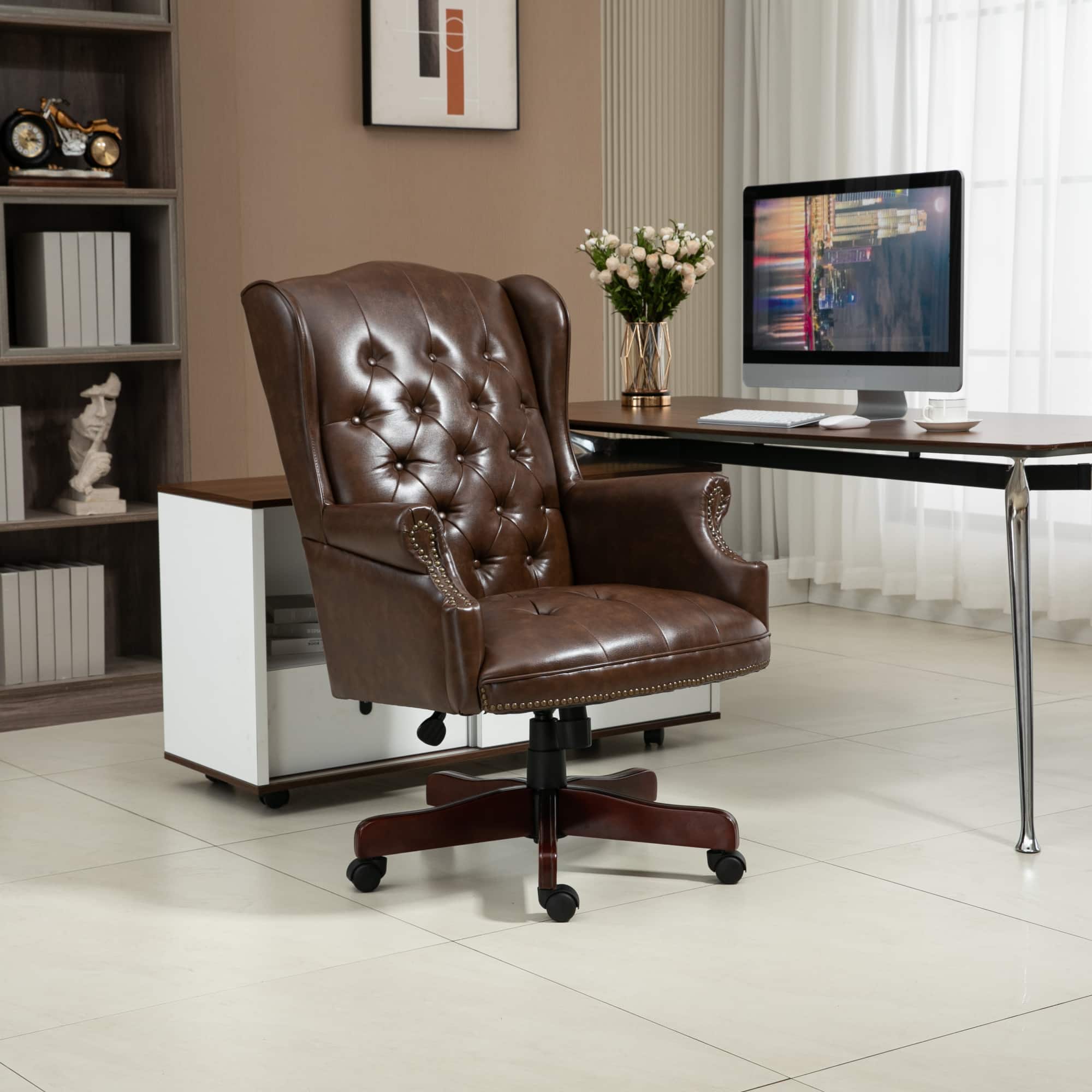 GOODSILO - Premium High-Back Executive Office Chair with Ergonomic Support and Smooth-Rolling Casters Leather Design - Brown