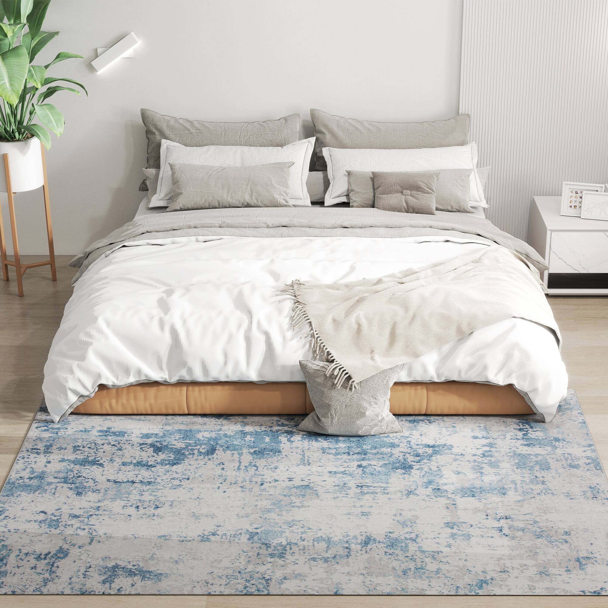 Alt View 1. Homcom - Rug 4x6, Machine Washable Rug, Non-Slip Modern Abstract Floor Carpet for Living Room, Bedroom - Blue.