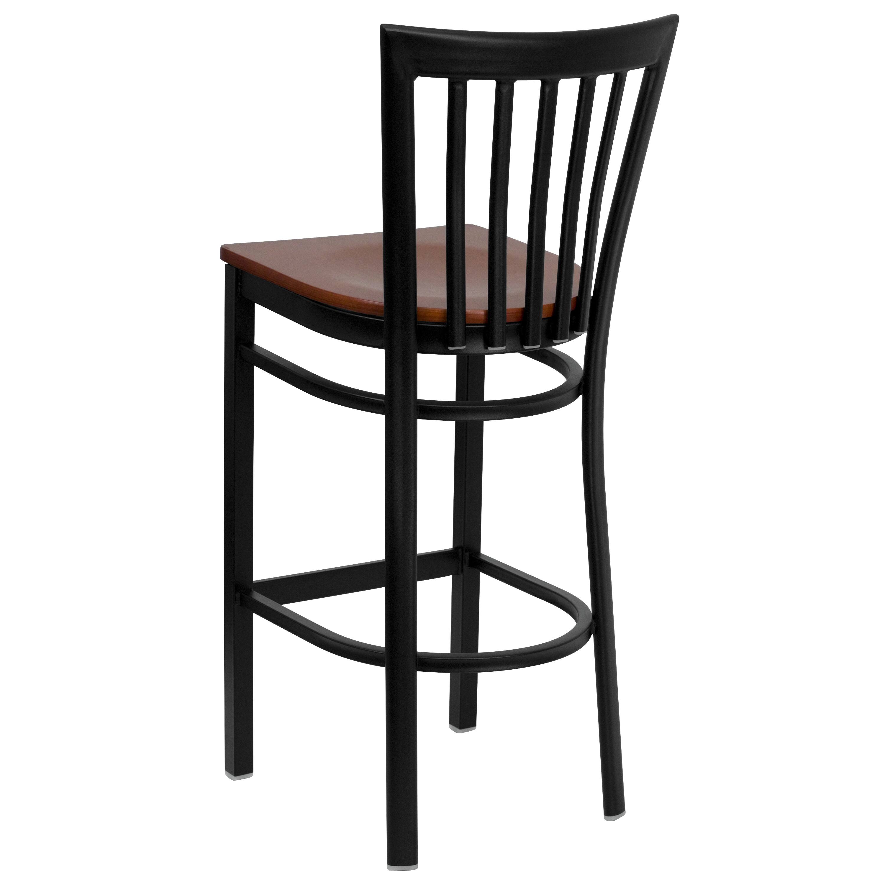 Alt View 3. Emma + Oliver - School House Back Metal Restaurant Dining Barstool - Cherry Wood Seat/Black Metal Frame.