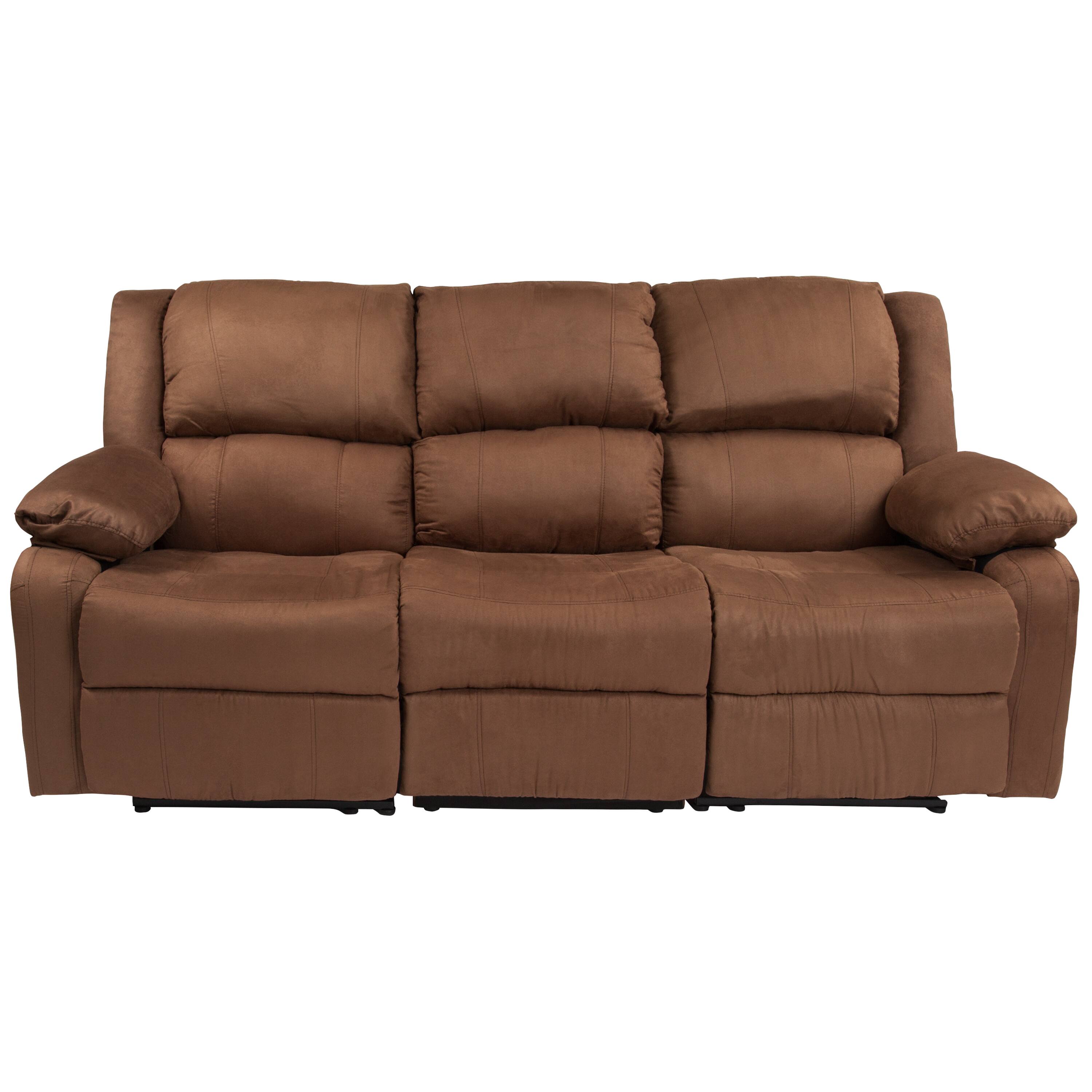 Alt View 4. Emma + Oliver - Bustle Back LeatherSoft Sofa with Two Built-In Recliners - Chocolate Brown Microfiber.