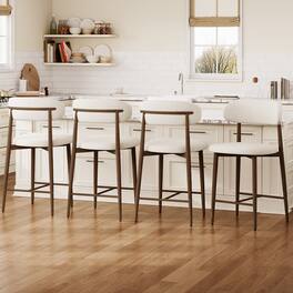 Whisen - Modern Counter Height Bar Stools Set of 4, Upholstered Chairs with Metal Legs for Kitchen Island - Walnut-grain