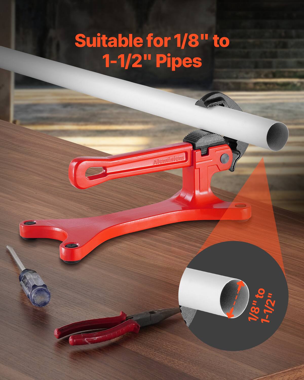 Suitable for 1/8" to 1-1/2" Pipes
