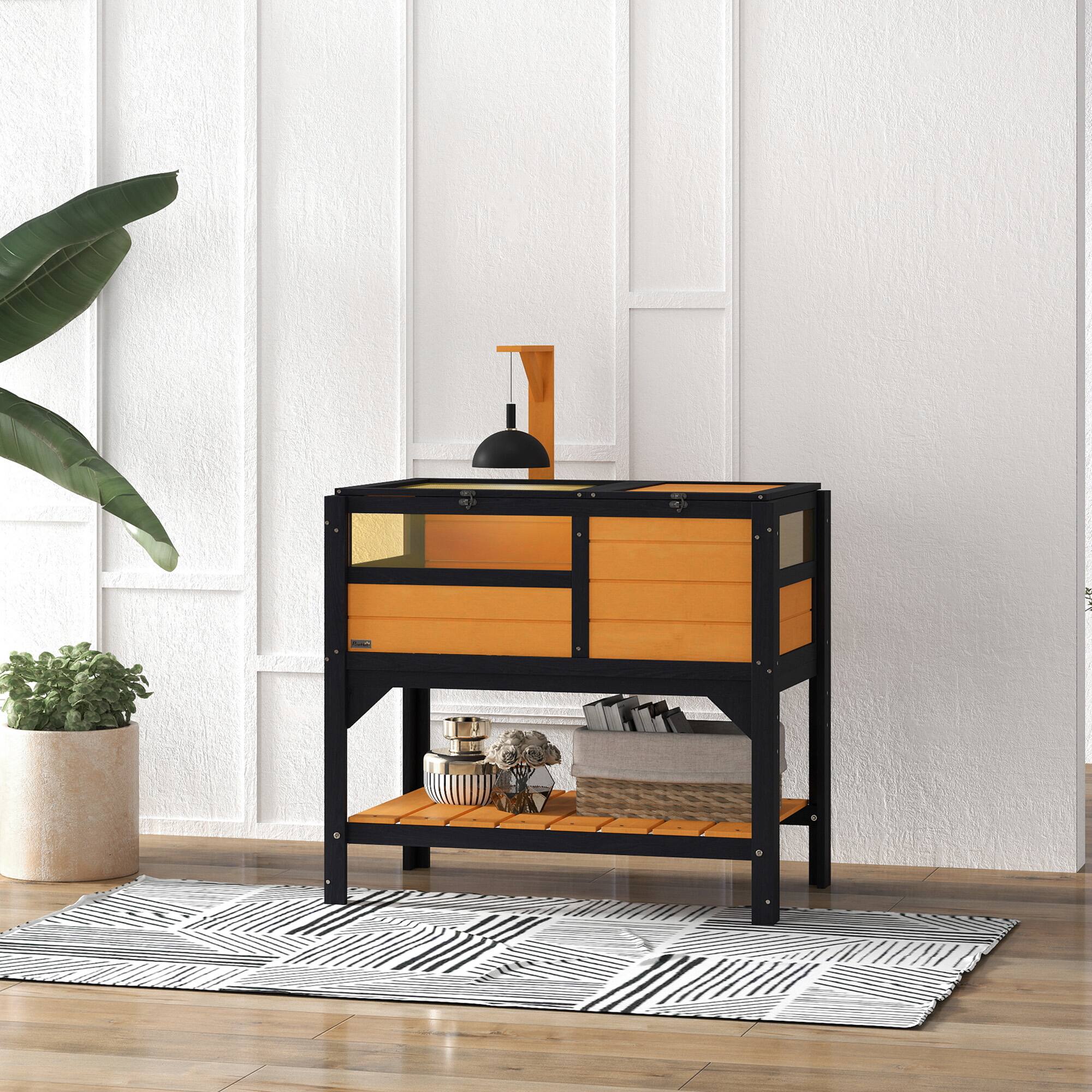 Angle. Pawhut - Tortoise Habitat with Shelf Storage, Weather Protection, Gift Accessory, Reptile Enclosure, Tray, Light Support Frame.