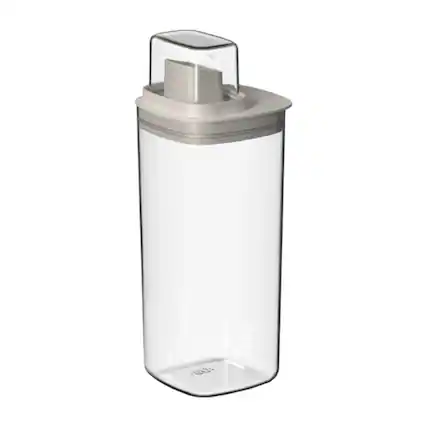 Front. OU - 50 oz Clear Airtight Dispenser with Measuring Cap, Lightweight Soap & Fabric Softener Organizer - Beige.