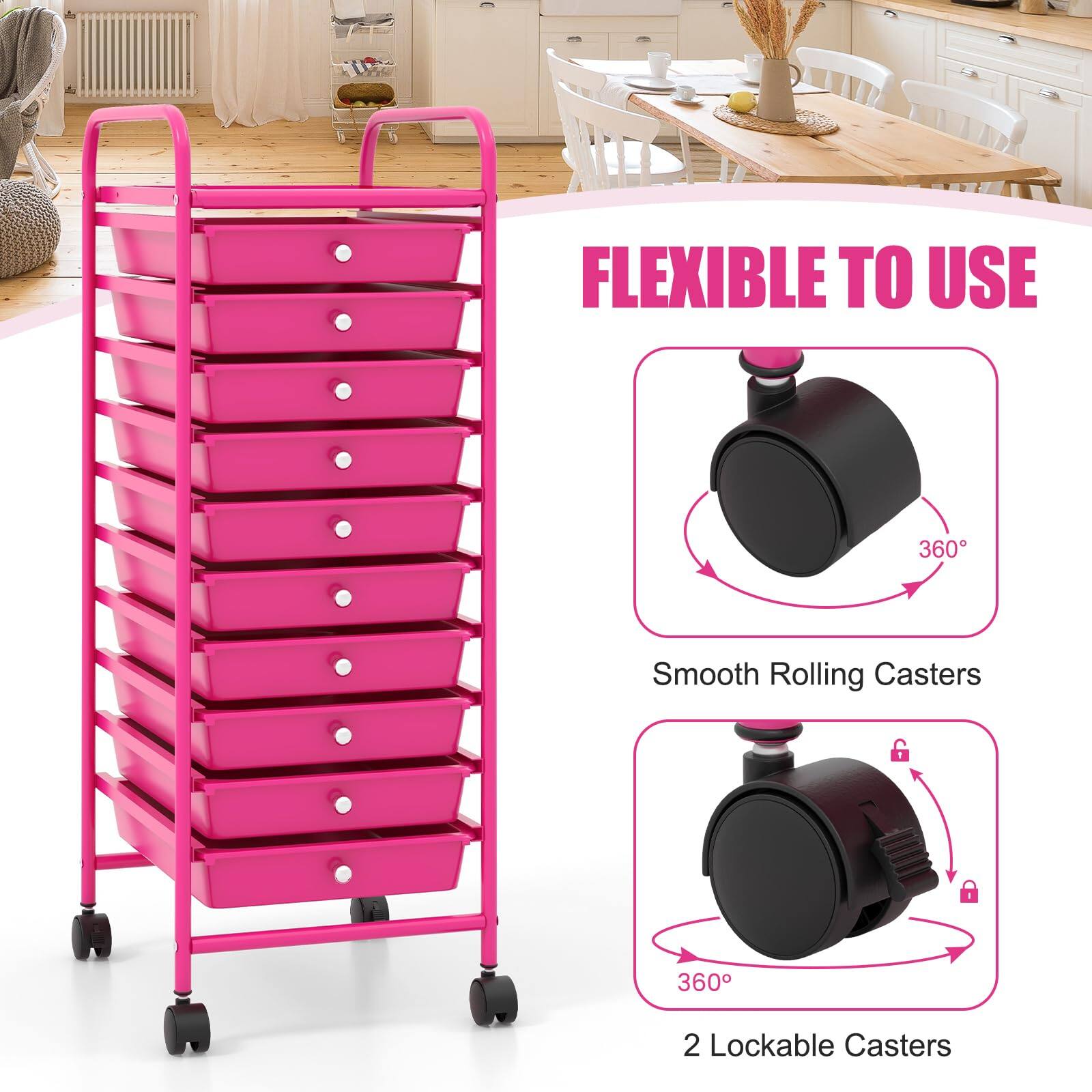 FLEXIBLE TO USE  
360° Smooth Rolling Casters  
2 Lockable Casters