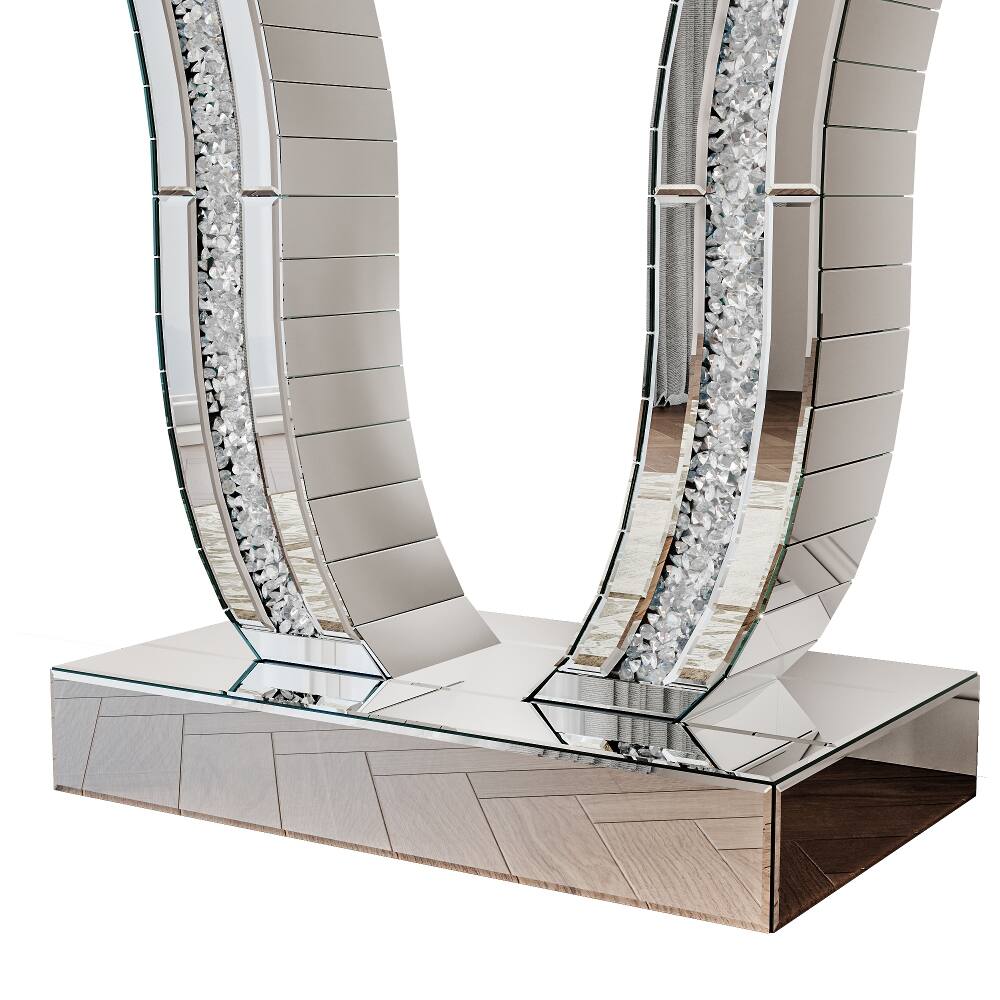 Alt View 7. Loheer - Loheer 43 inch mirrored console table, silver glam entryway table with glass top - Silver.