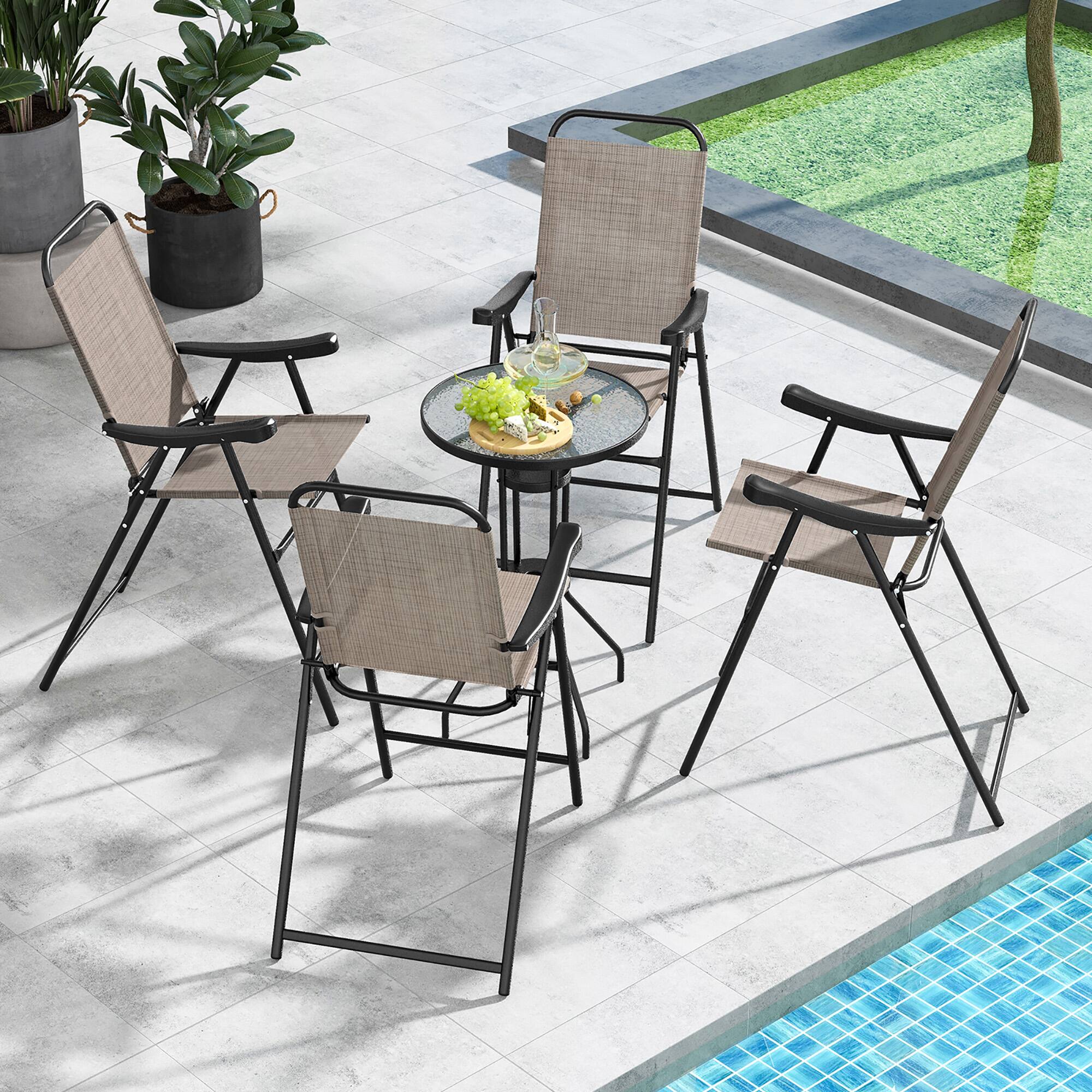 Alt View 3. Gymax - Gymax 4 PCS Patio Bar Chair Folding Bar Height Metal Frame w/ Footrest Garden Brown - Brown.