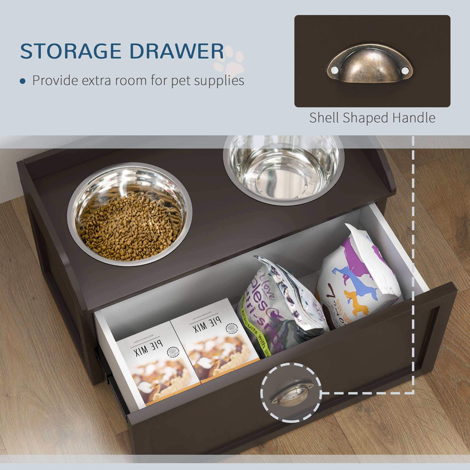 STORAGE DRAWER  
- Provide extra room for pet supplies  

Shell Shaped Handle  

PIE MIX  
PIE MIX  
Pleasure  
Biscuits