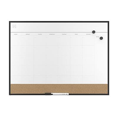 TRU RED Magnetic Steel Dry Erase Combo Board, Black Aluminum, 17 inch x ...