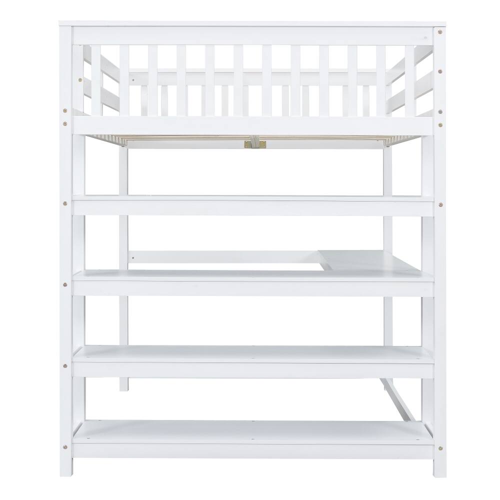 Alt View 9. Loheer - Loheer Full Size Loft Bed with Desk and Storage Shelves, White Solid Wood Space Saving Bed Frame - White.