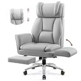 KERDOM - High Back Ergonomic Office Chair with Flatable Armrest Cross Legged, PU Leather Executive Chair with Footrest Wide Seat - Gray