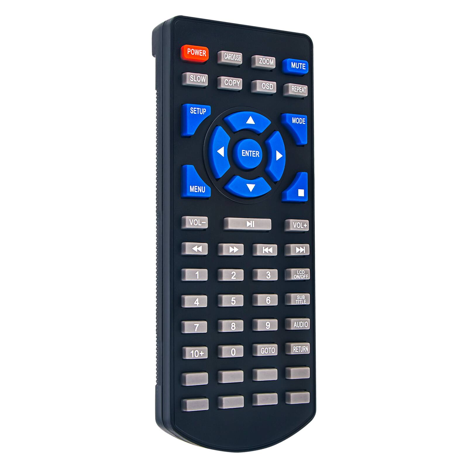 POWER SLOW CARD USB COPY ZOOM OSD MUTE REPEAT SETUP MODE ENTER MENU VOL- MI VOL+ KH C 1 2 3 CD ON/DEF 4 5 6 SUB TITLE 7 8 9 AUDIO 10+ 0 GOTO RETURN