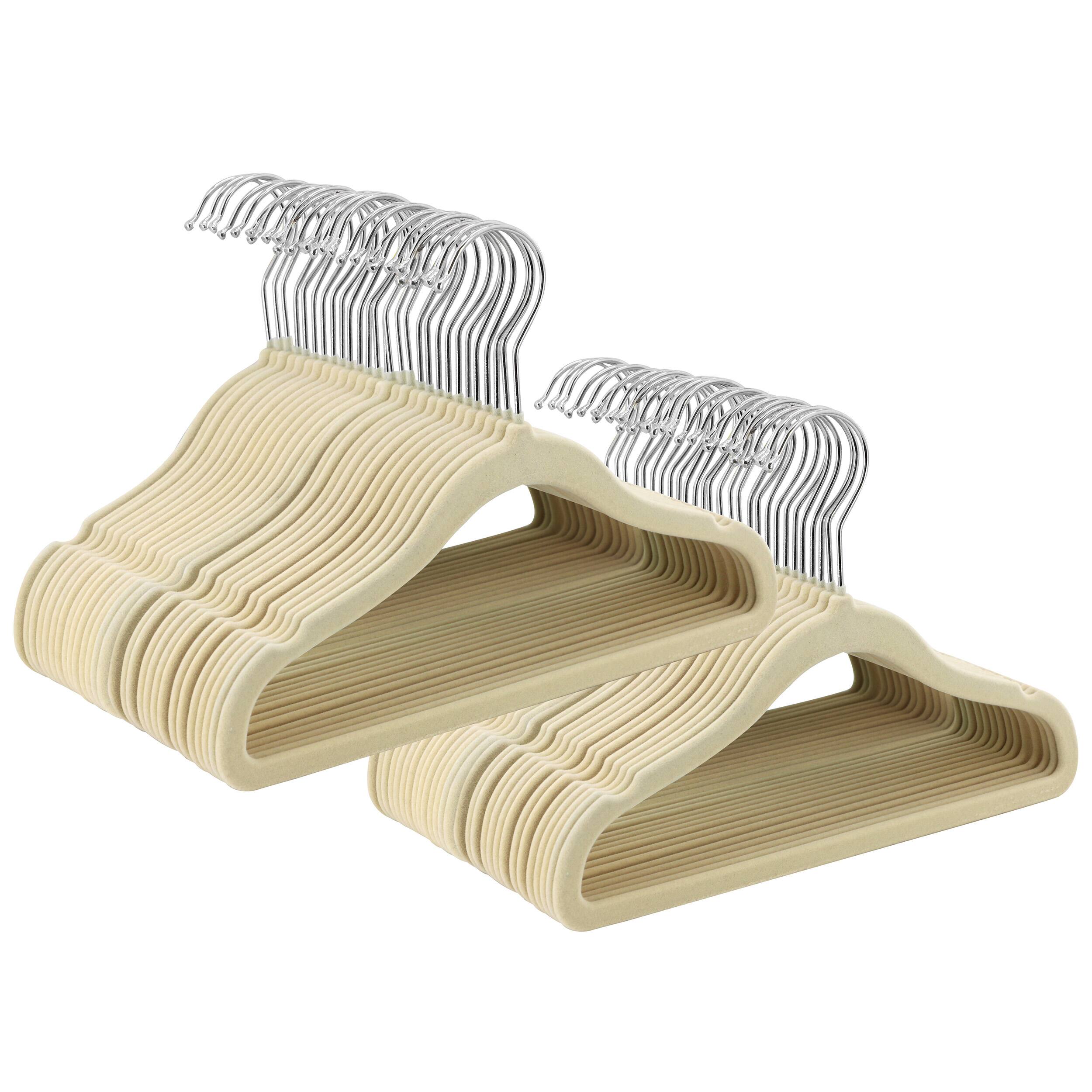 Alt View 4. Elama - Kids Basics 50 Piece Non-Slip Velvet Space Saving Notched Shoulder Clothes Hangers - Cream.