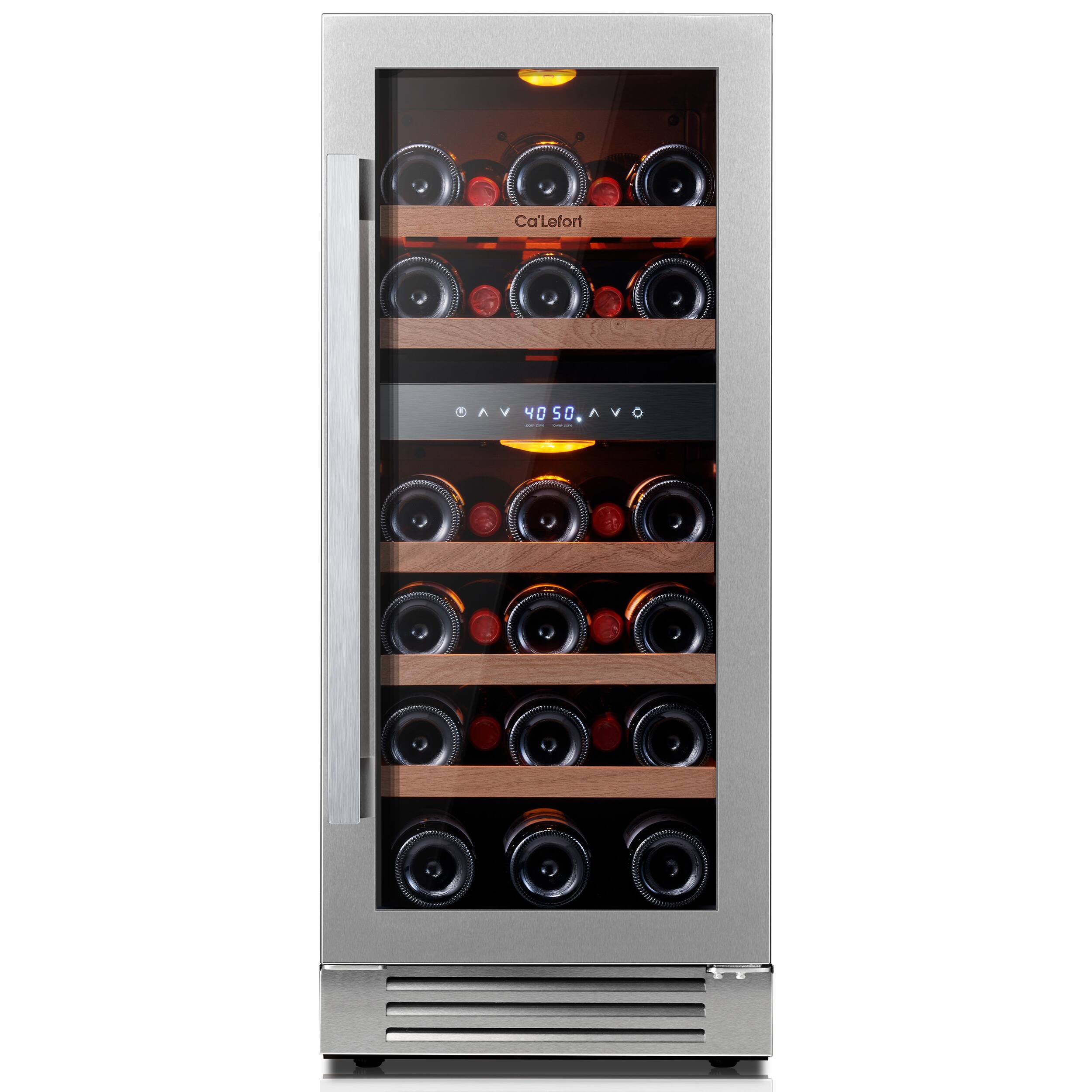 Ca'Lefort - 15" 28-Bottle Wine Fridge, Dual Zone 40-65°F, Glass Door, LED, Built-in/Freestanding, 3.2 cu.ft - Stainless Steel