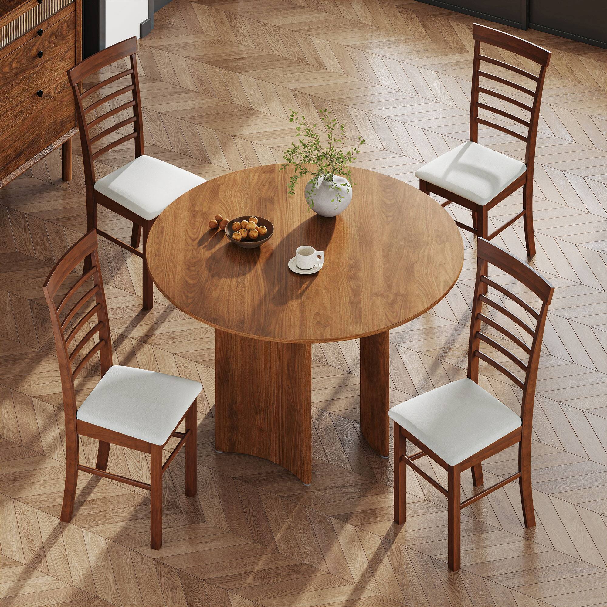 Alt View 7. Homcom - Wooden Dining Chairs Set of 2, Farmhouse Upholstered, Rubber Wood Frame, Dark Brown & Beige - Dark Brown and Beige.