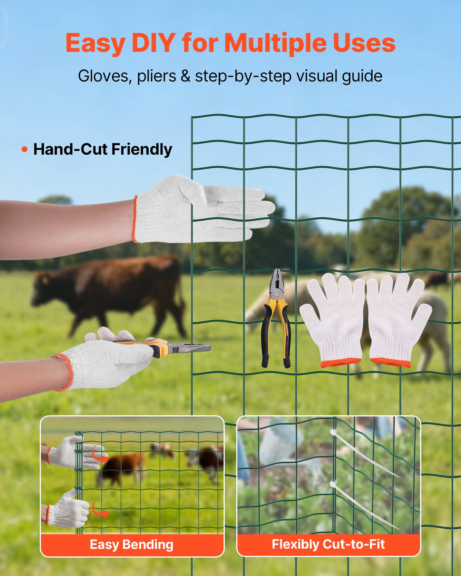 Easy DIY for Multiple Uses  
Gloves, pliers & step-by-step visual guide  

- Hand-Cut Friendly  

Easy Bending  
Flexibly Cut-to-Fit