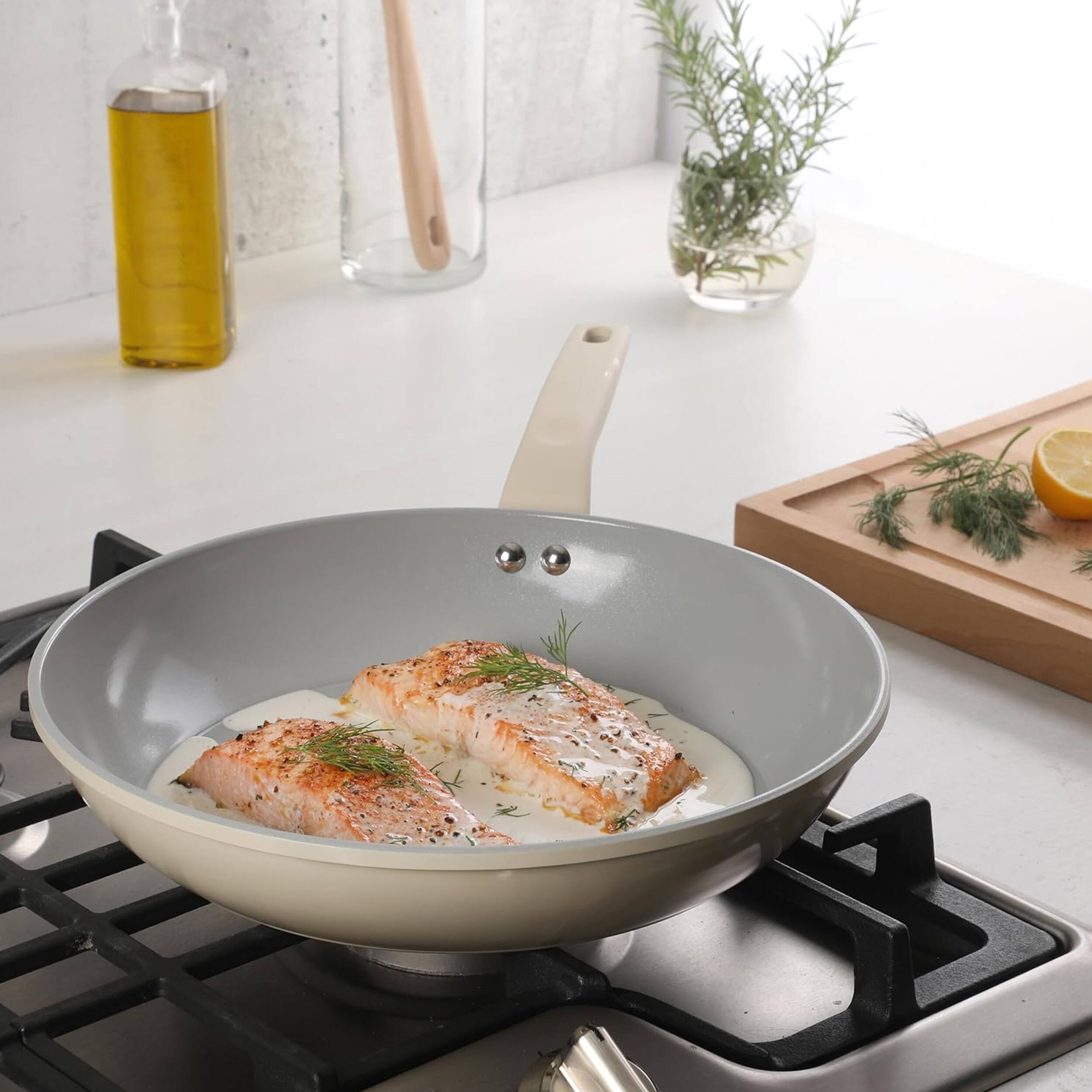 Alt View 4. Gibson - Gibson Home Barnsdall 12 Inch Nonstick Aluminum Frying Pan in Linen - Linen.