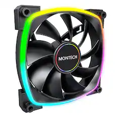 Front. Montech - AX140 PWM BLACK ARGB Standard Fan 1600PWM, High-End Durability, Silent Performance, and Stunning ARGB Design (140mm) - Black.