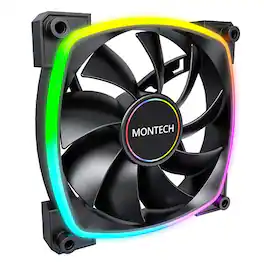 Montech - AX140 PWM ARGB Standard Fan 1600PWM, High-End Durability, Silent Performance, and Stunning ARGB Design (140mm) - Black