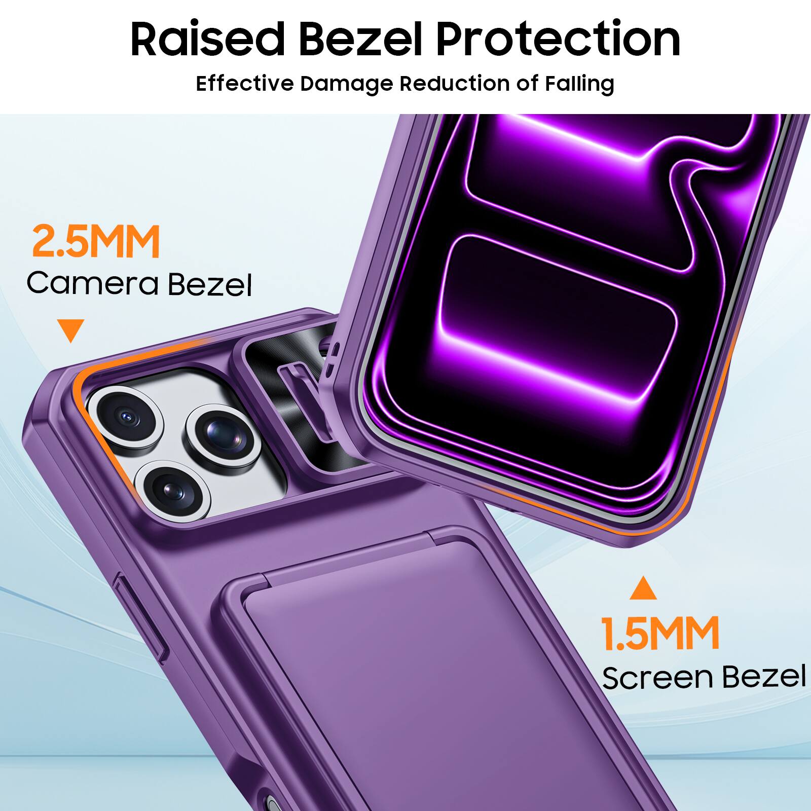 Raised Bezel Protection  
Effective Damage Reduction of Falling  

2.5MM Camera Bezel  

1.5MM Screen Bezel